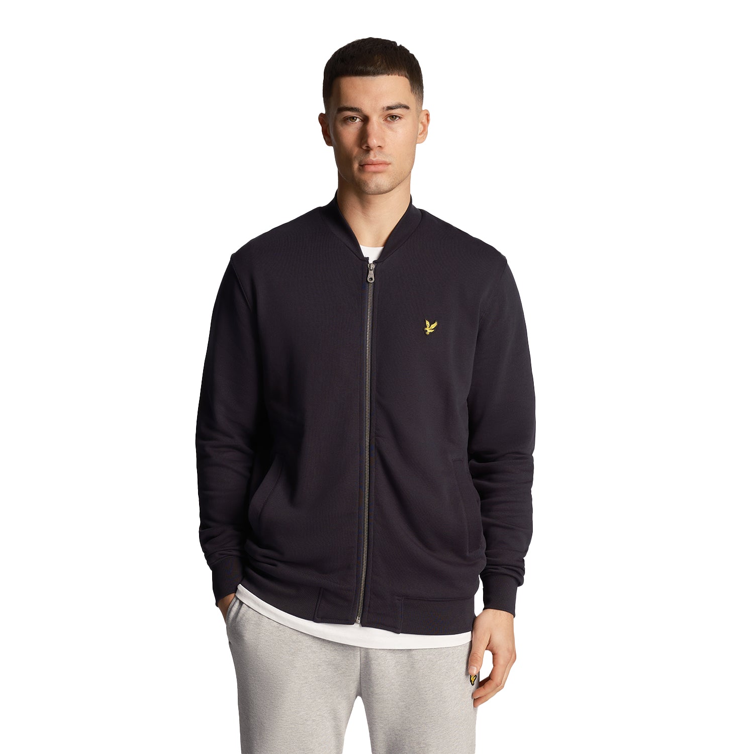 Dark Navy - Front - Lyle & Scott Mens Loopback Jersey Bomber Jacket