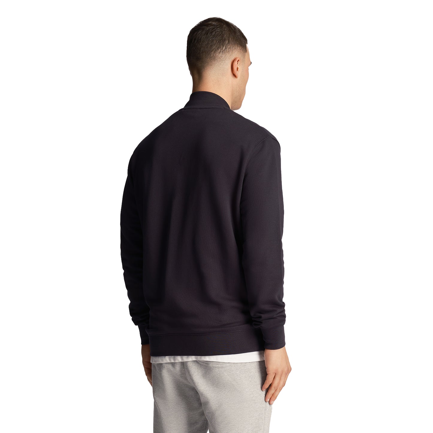 Dark Navy - Back - Lyle & Scott Mens Loopback Jersey Bomber Jacket