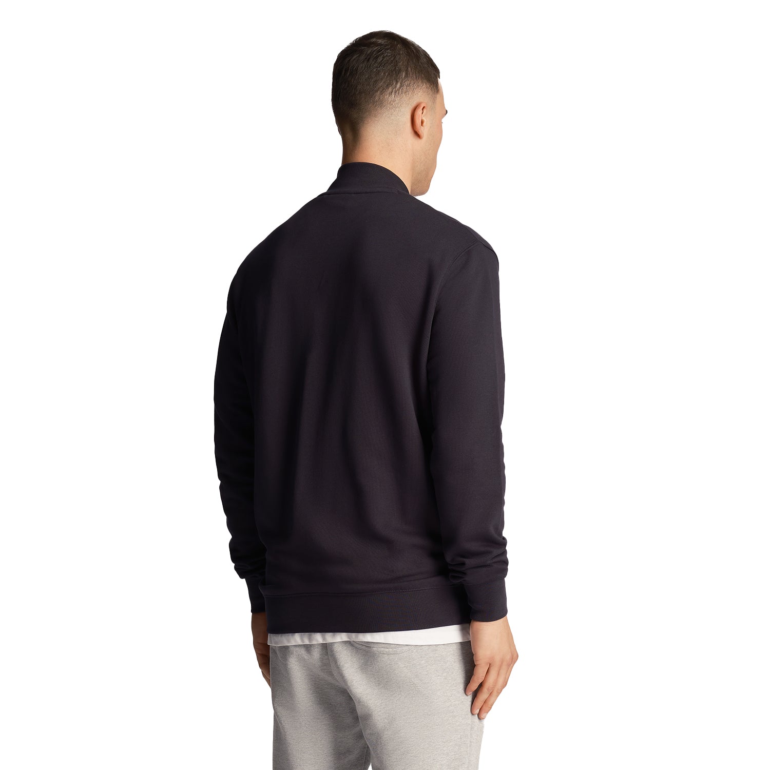 Dark Navy - Back - Lyle & Scott Mens Loopback Jersey Bomber Jacket