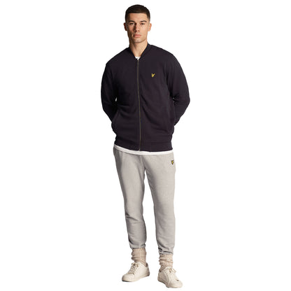 Dark Navy - Side - Lyle & Scott Mens Loopback Jersey Bomber Jacket