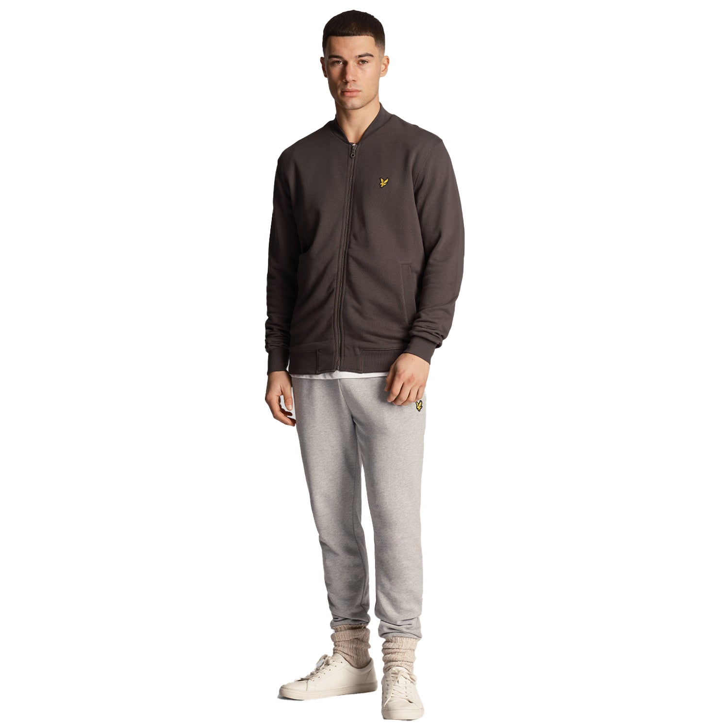 Gunmetal - Side - Lyle & Scott Mens Loopback Jersey Bomber Jacket