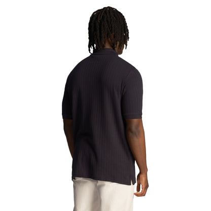 Dark Navy - Back - Lyle & Scott Mens Stripe Textured Polo Shirt
