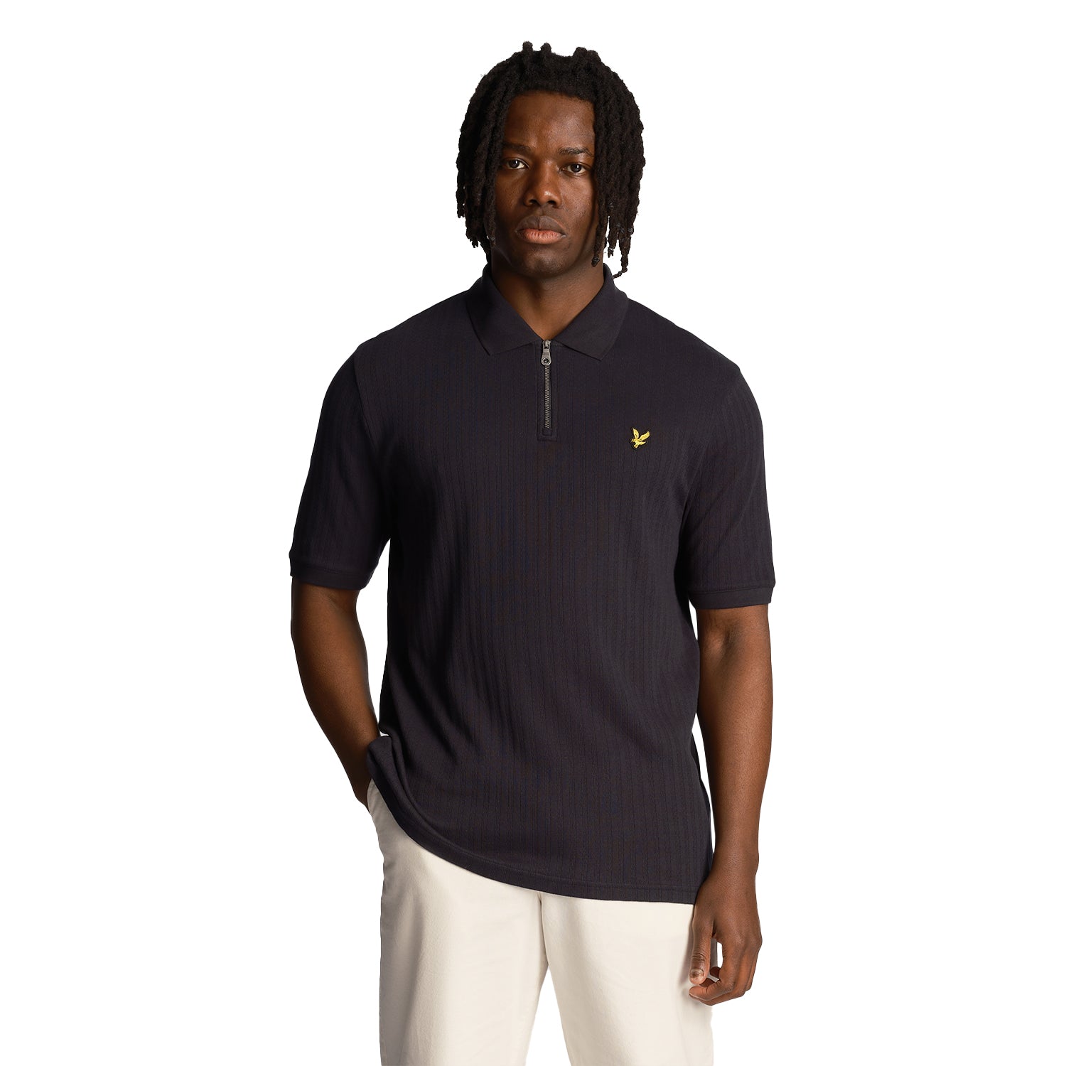 Dark Navy - Side - Lyle & Scott Mens Stripe Textured Polo Shirt