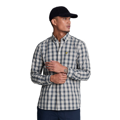 Cove-Dark Navy - Front - Lyle & Scott Mens Checked Poplin Washed Shirt