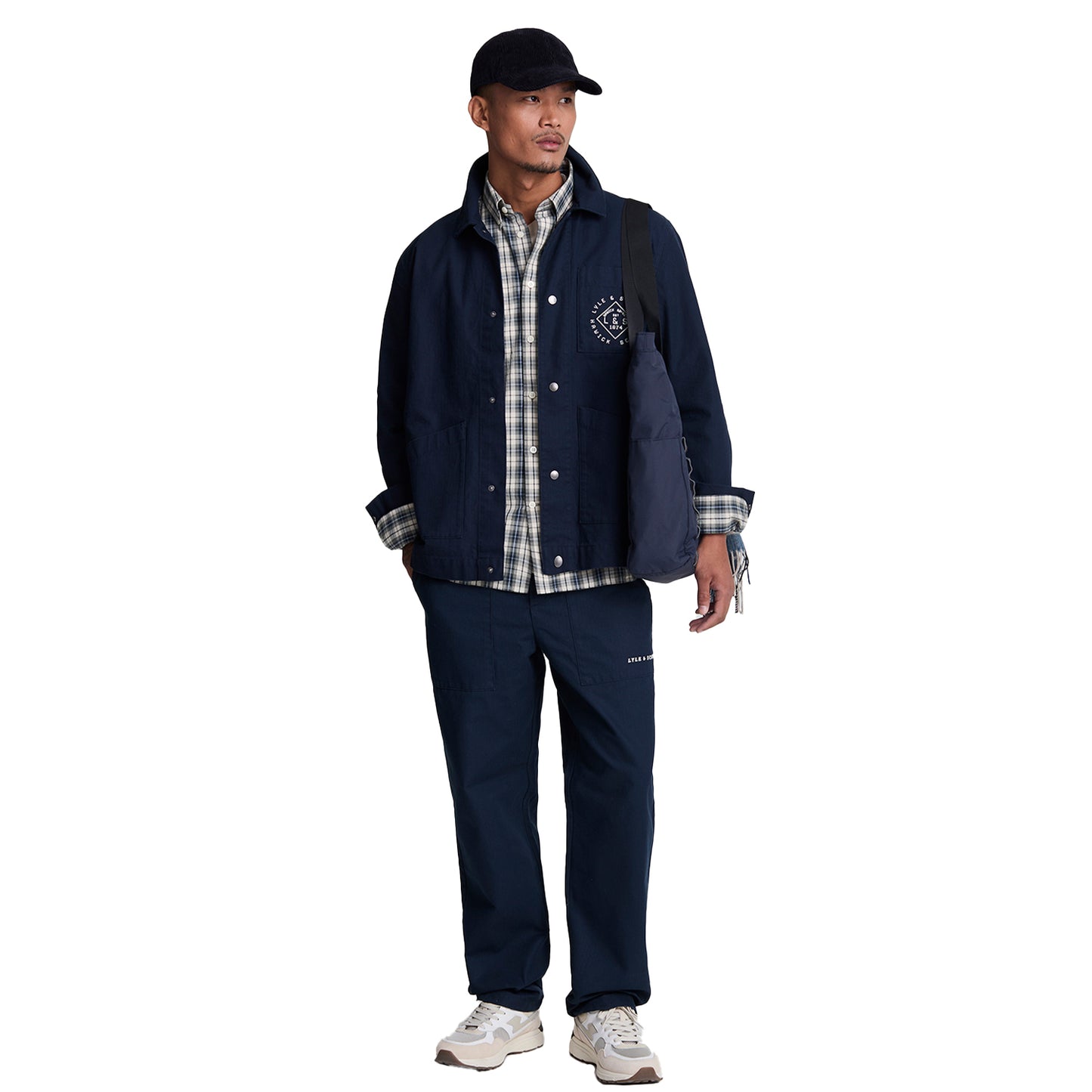 Cove-Dark Navy - Side - Lyle & Scott Mens Checked Poplin Washed Shirt