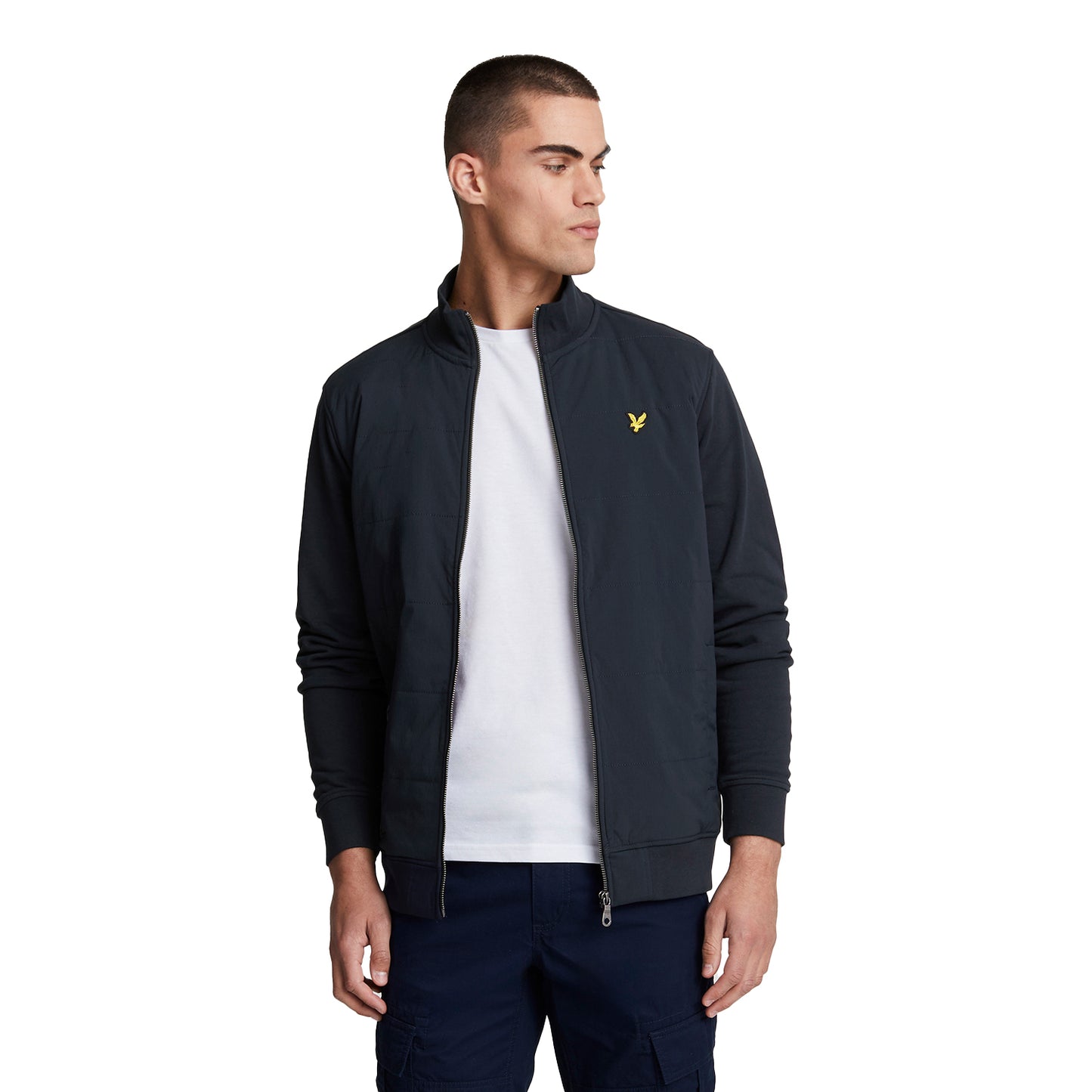 Dark Navy - Side - Lyle & Scott Mens Baffled Stitching Track Jacket