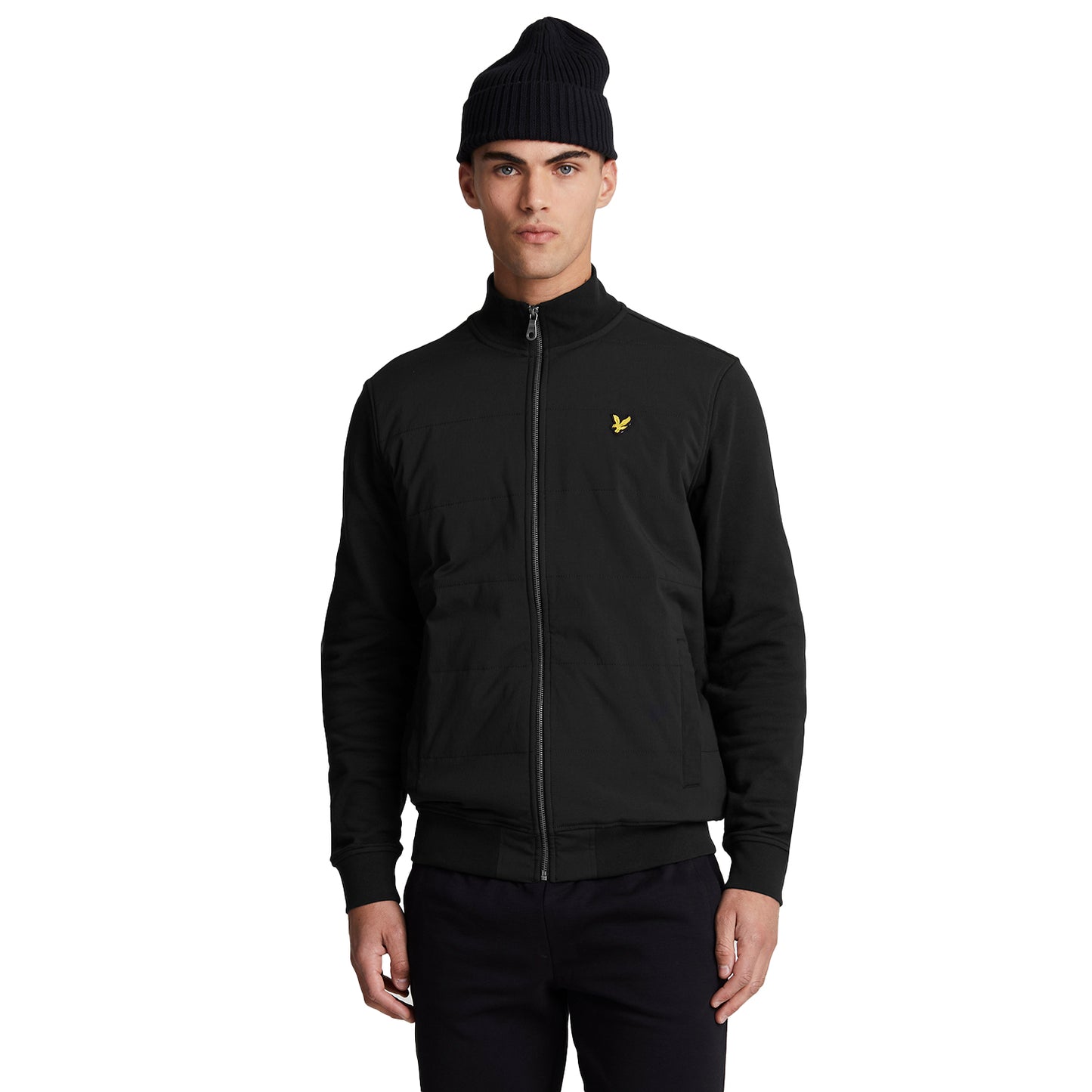 Jet Black - Front - Lyle & Scott Mens Baffled Stitching Track Jacket