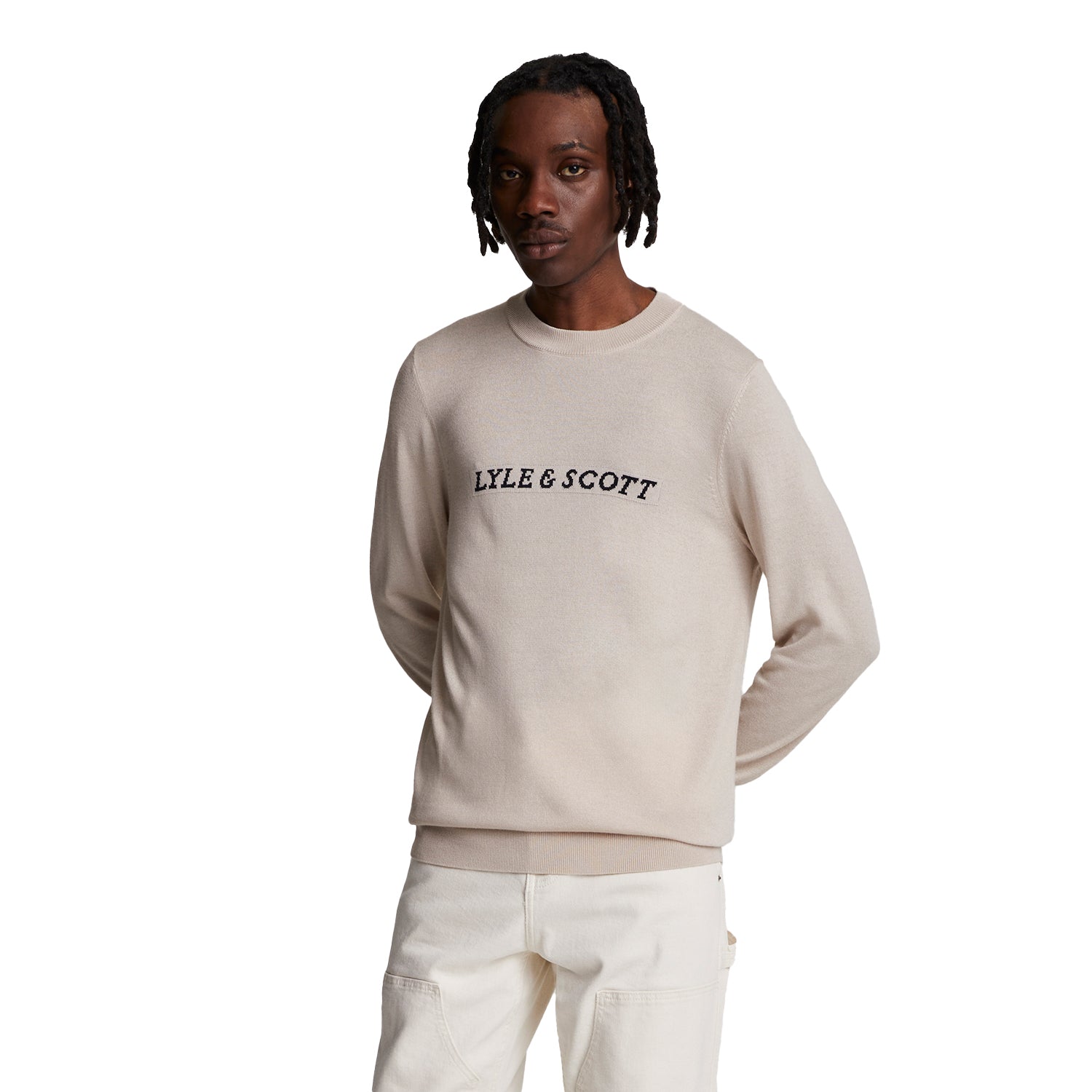Cove - Side - Lyle & Scott Mens Script Jacquard Jumper