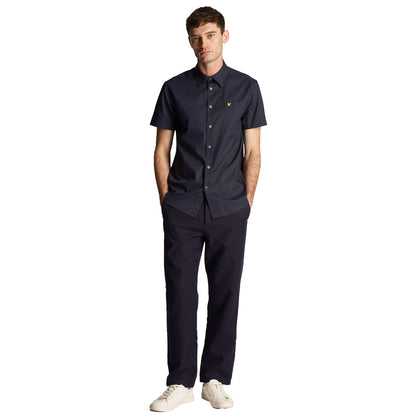 Dark Navy - Side - Lyle & Scott Mens Plain Poplin Short-Sleeved Shirt