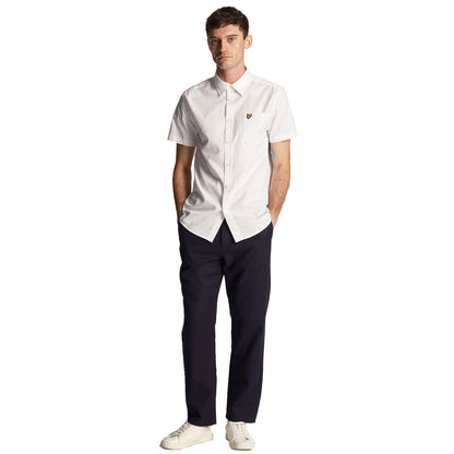 White - Side - Lyle & Scott Mens Plain Poplin Short-Sleeved Shirt