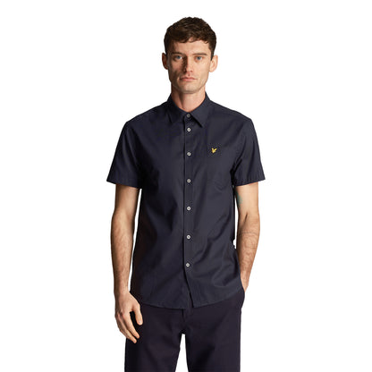 Dark Navy - Front - Lyle & Scott Mens Plain Poplin Short-Sleeved Shirt