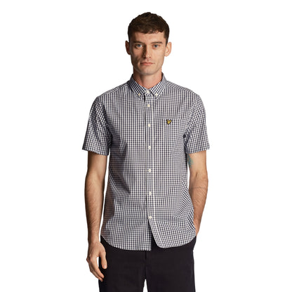 Navy-White - Front - Lyle & Scott Mens Gingham Slim Short-Sleeved Shirt