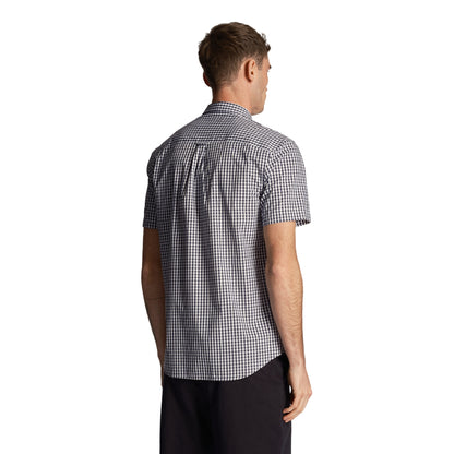 Navy-White - Back - Lyle & Scott Mens Gingham Slim Short-Sleeved Shirt