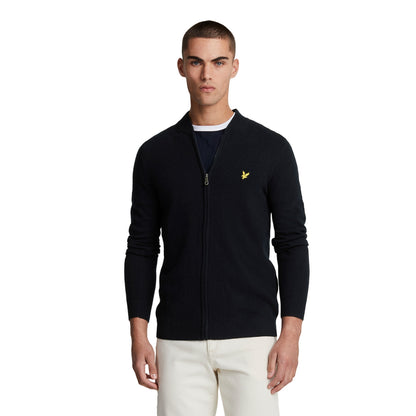 Dark Navy - Back - Lyle & Scott Mens Lambswool Knitted Bomber Jacket