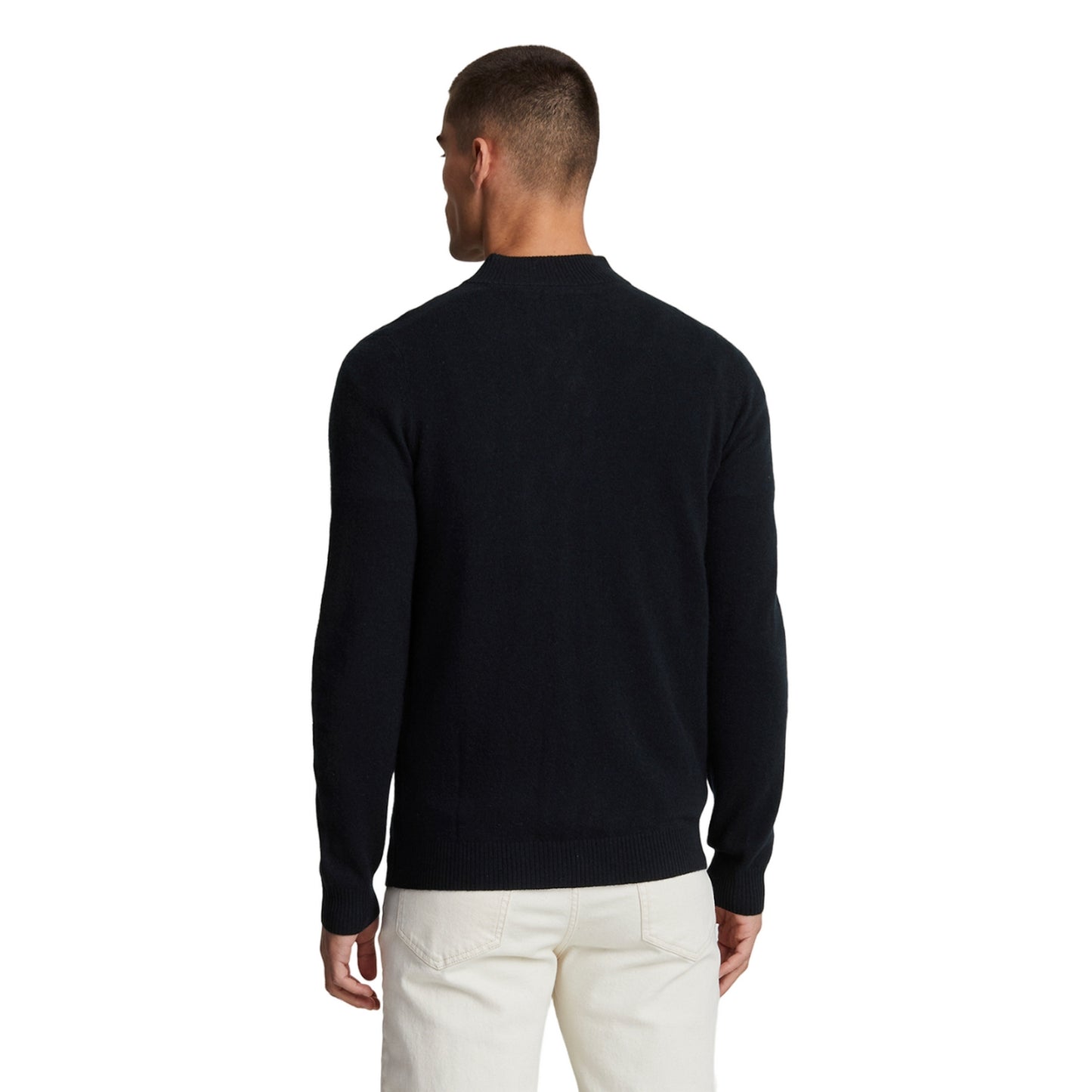 Dark Navy - Side - Lyle & Scott Mens Lambswool Knitted Bomber Jacket