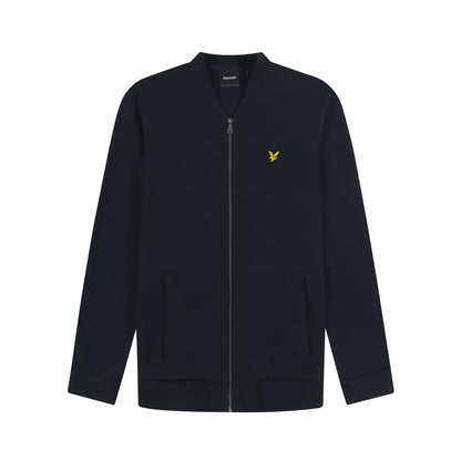 Dark Navy - Front - Lyle & Scott Mens Lambswool Knitted Bomber Jacket