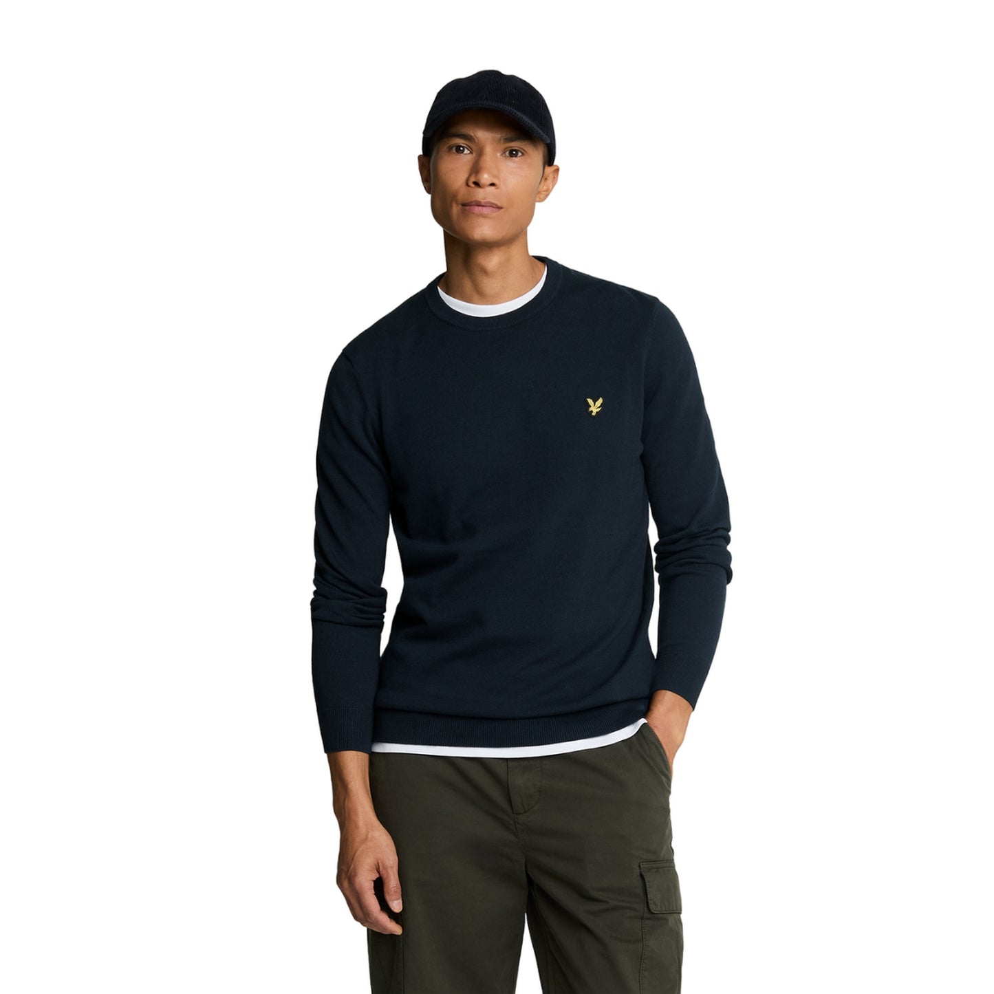 Dark Navy - Front - Lyle & Scott Mens Cotton Crew Neck Jumper