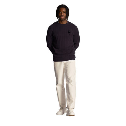 Dark Navy - Side - Lyle & Scott Mens Club Emblem Crew Neck Jumper