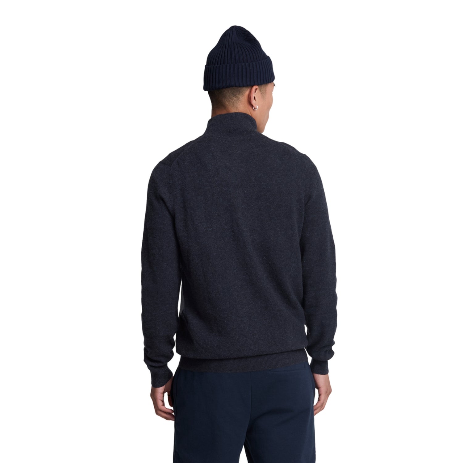 Dark Navy Marl - Back - Lyle & Scott Mens Lambswool Full Zip Cardigan