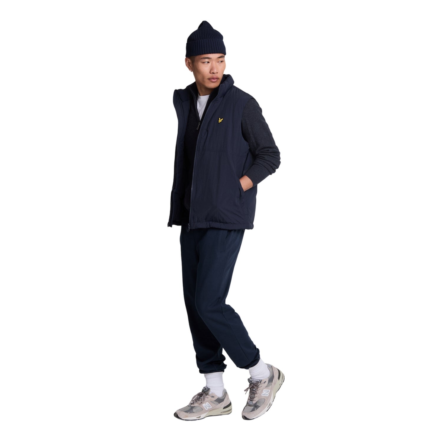 Dark Navy Marl - Side - Lyle & Scott Mens Lambswool Full Zip Cardigan