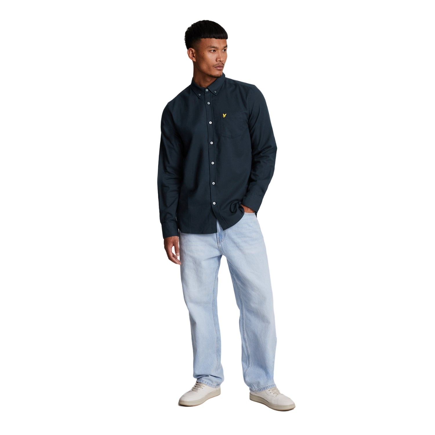 Dark Navy - Side - Lyle & Scott Mens Plain Flannel Shirt