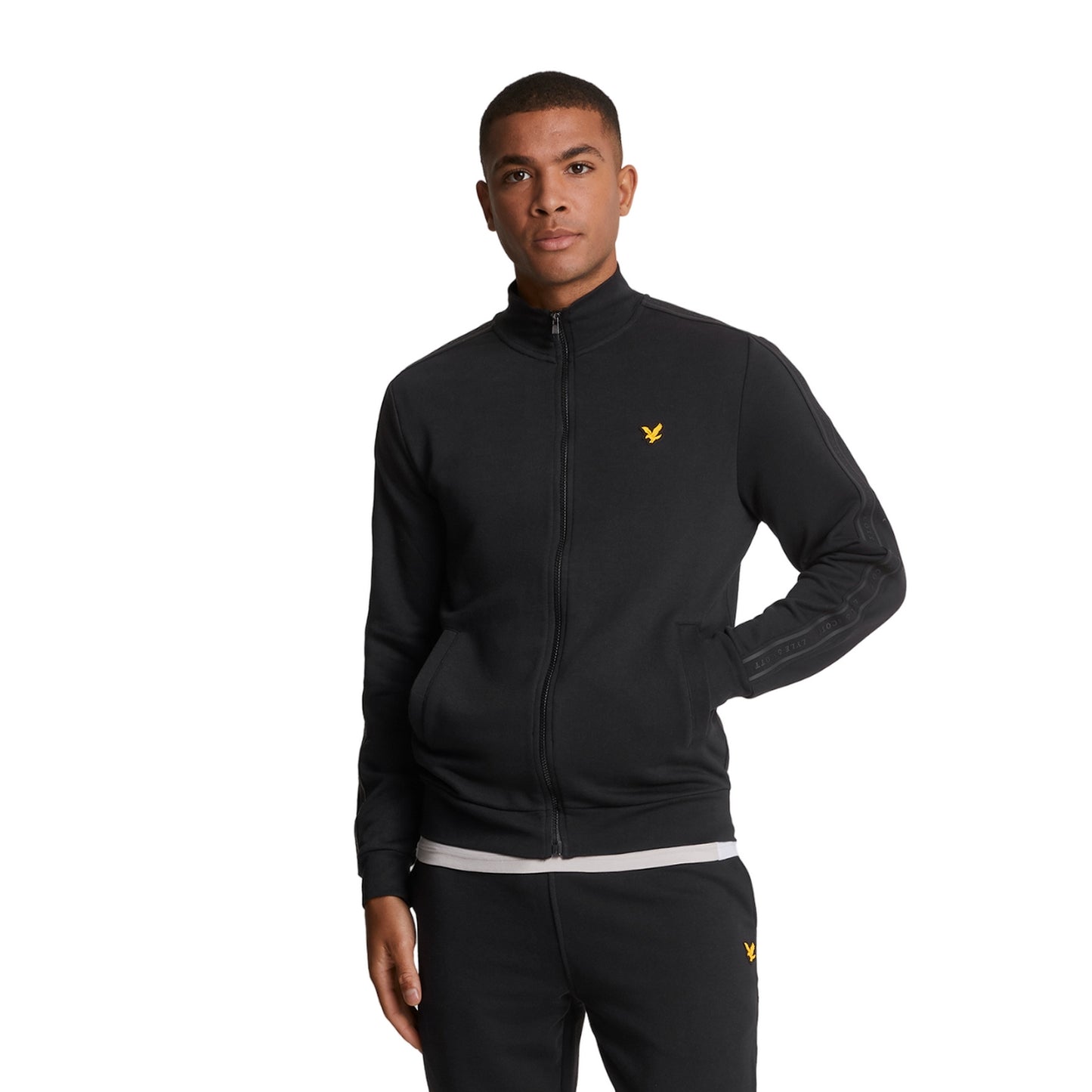Jet Black - Front - Lyle & Scott Mens Tape Track Top