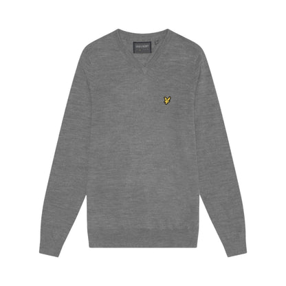 Mid Grey Marl - Front - Lyle & Scott Mens V Neck Golf Jumper