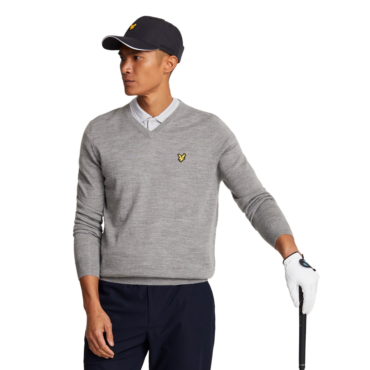 Mid Grey Marl - Back - Lyle & Scott Mens V Neck Golf Jumper