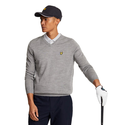 Mid Grey Marl - Back - Lyle & Scott Mens V Neck Golf Jumper