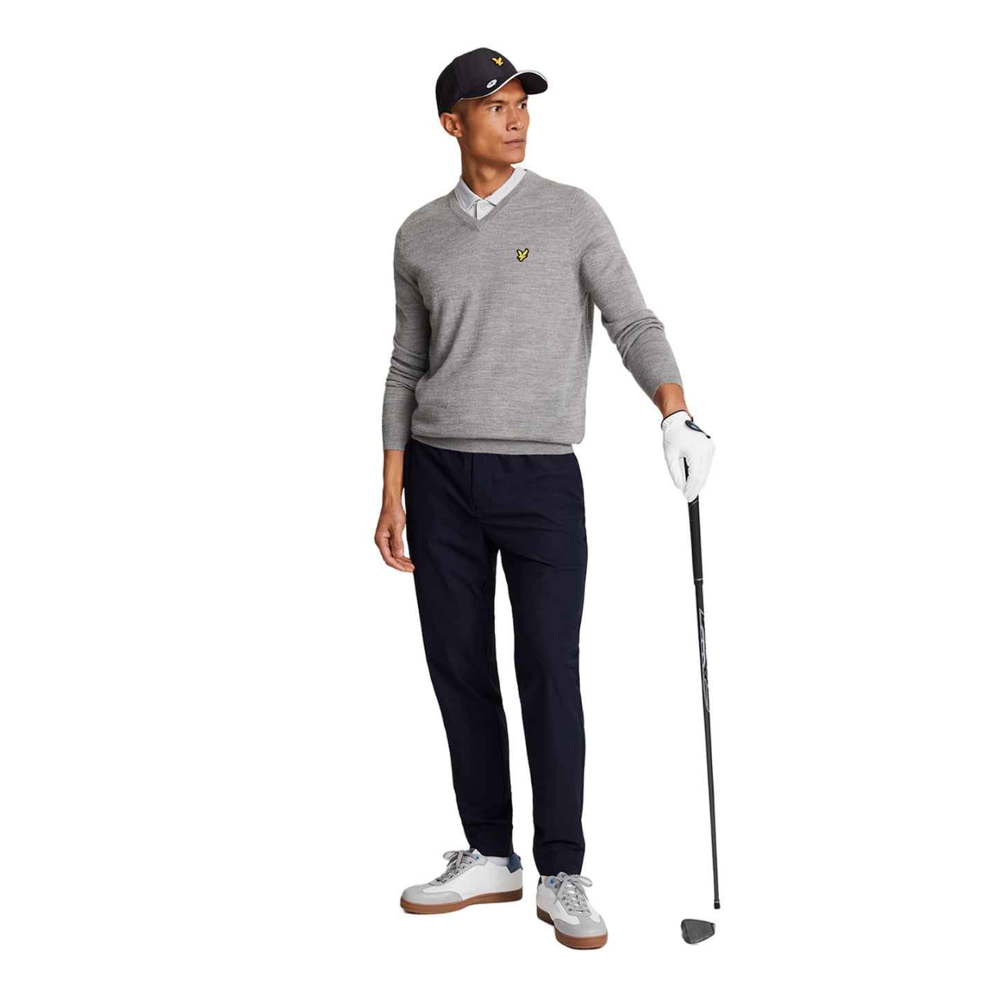 Mid Grey Marl - Side - Lyle & Scott Mens V Neck Golf Jumper