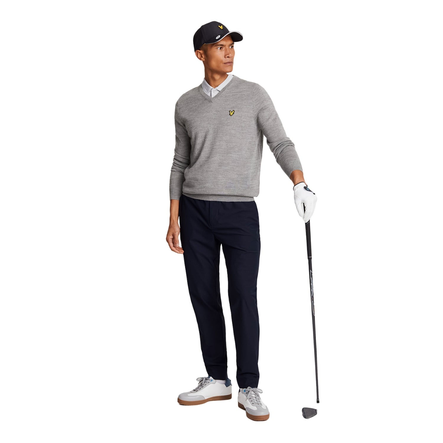 Mid Grey Marl - Side - Lyle & Scott Mens V Neck Golf Jumper