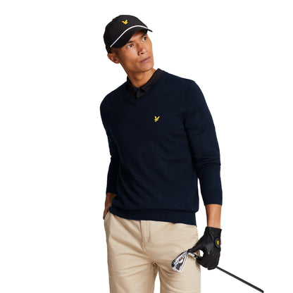 Dark Navy - Back - Lyle & Scott Mens V Neck Golf Jumper