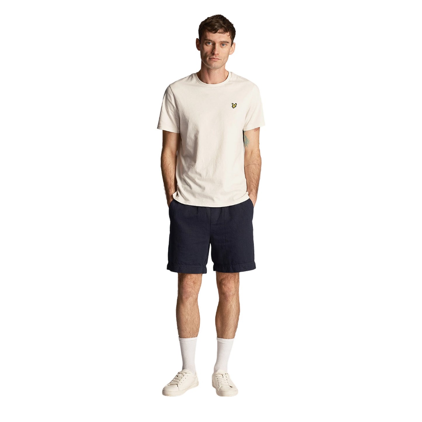 Dark Navy - Side - Lyle & Scott Mens Cotton Linen Shorts