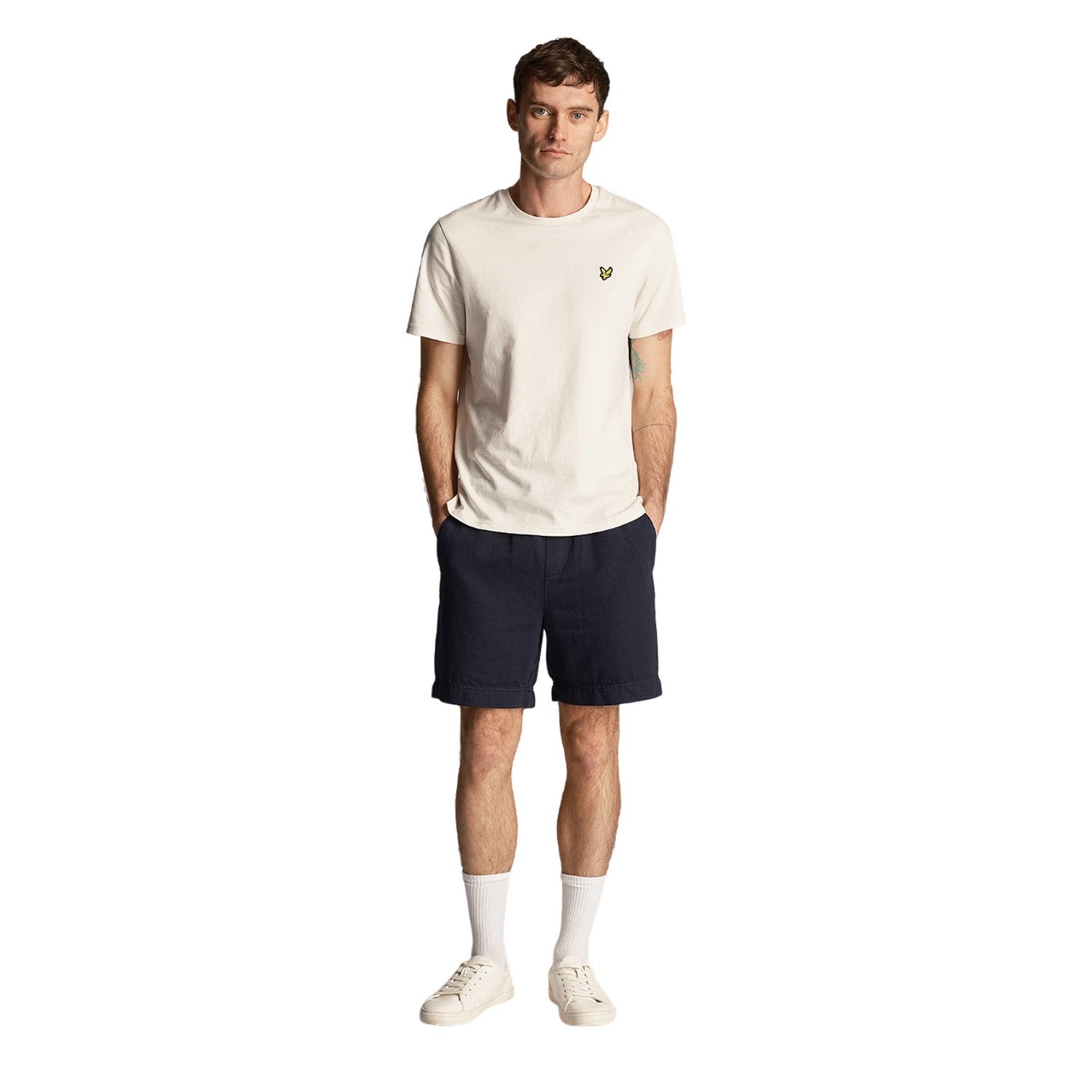 Dark Navy - Side - Lyle & Scott Mens Cotton Linen Shorts