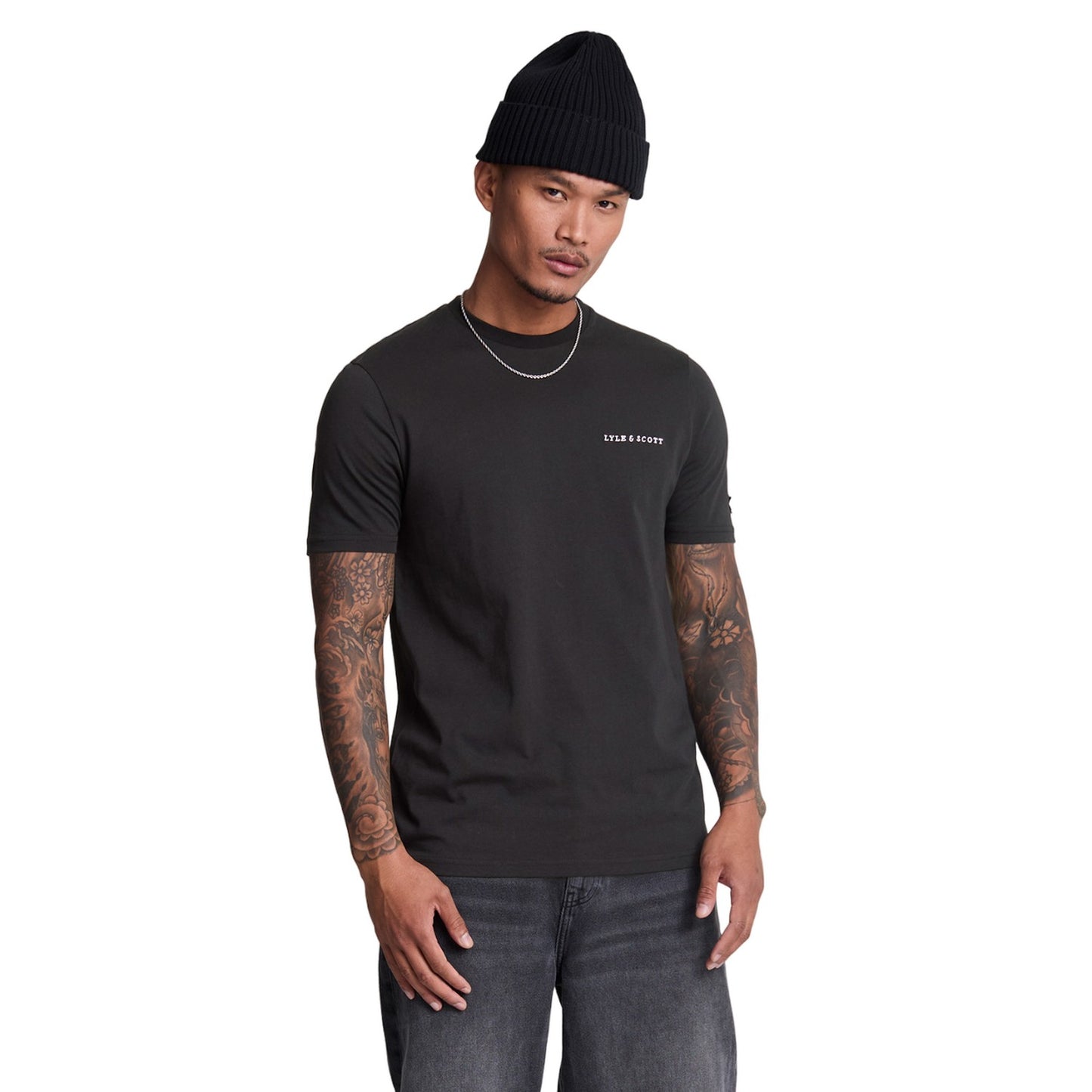 Jet Black-White - Front - Lyle & Scott Mens Embroidered T-Shirt