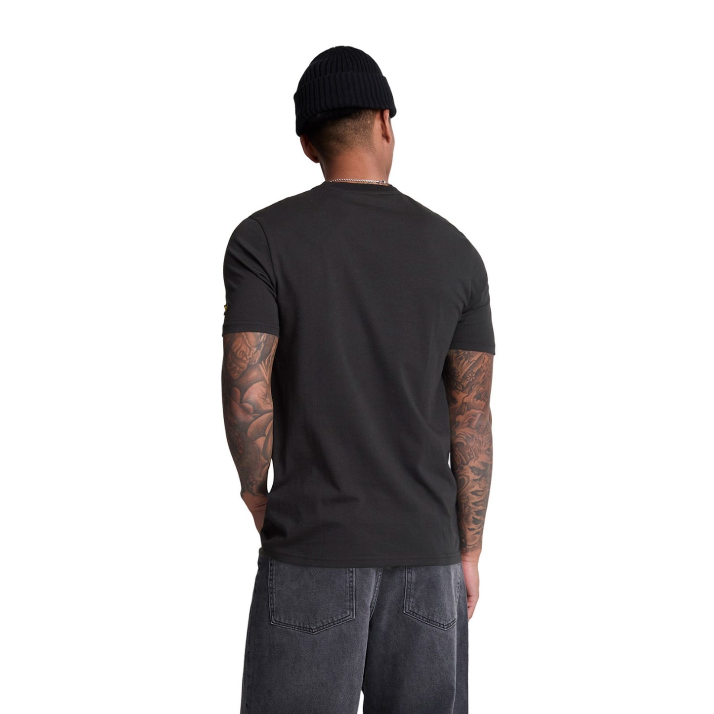 Jet Black-White - Back - Lyle & Scott Mens Embroidered T-Shirt