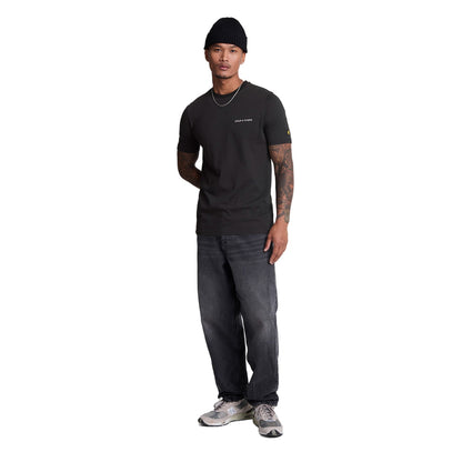 Jet Black-White - Side - Lyle & Scott Mens Embroidered T-Shirt