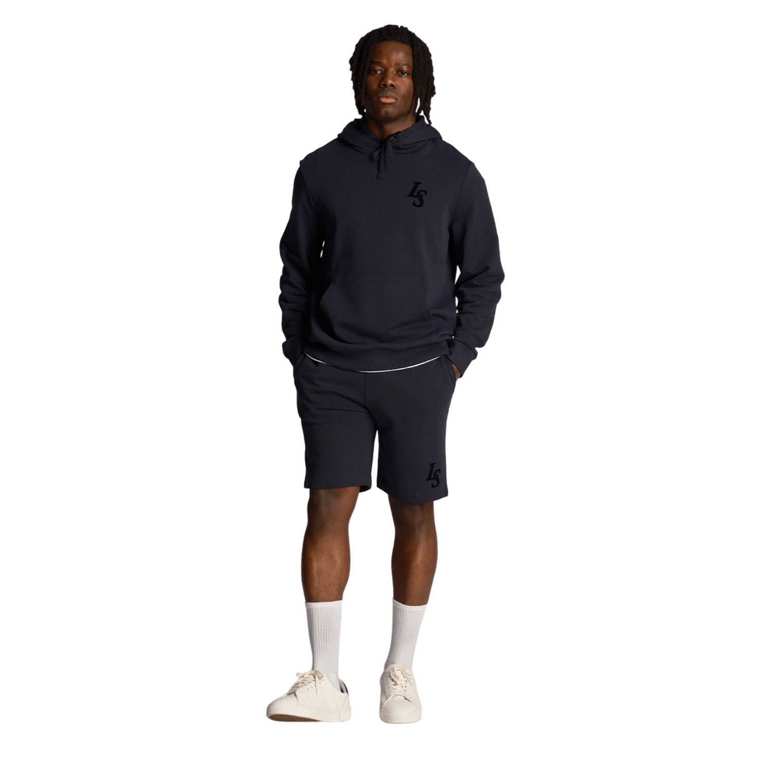 Dark Navy - Side - Lyle & Scott Mens Club Emblem Sweat Shorts