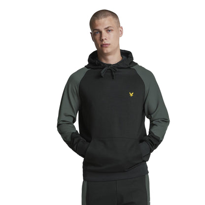 Jet Black-Graphite - Front - Lyle & Scott Mens Colour Block Hoodie