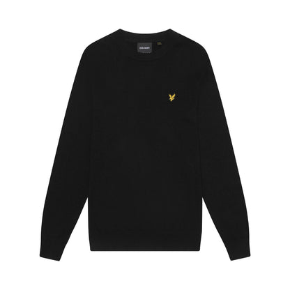 Jet Black - Front - Lyle & Scott Mens Cotton Merino Crew Neck Jumper