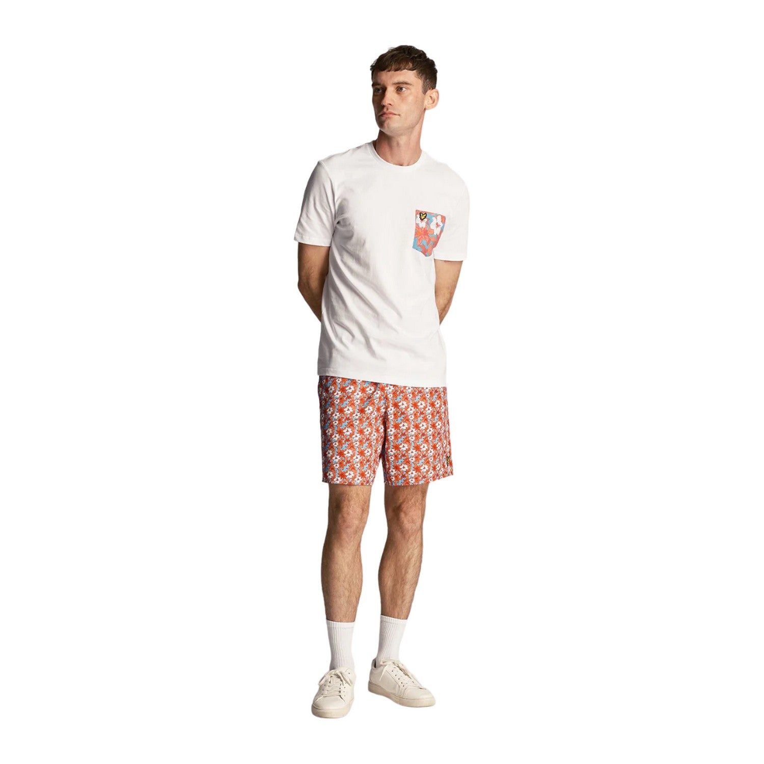 Tangerine Tango - Side - Lyle & Scott Mens Resort Floral Swim Shorts