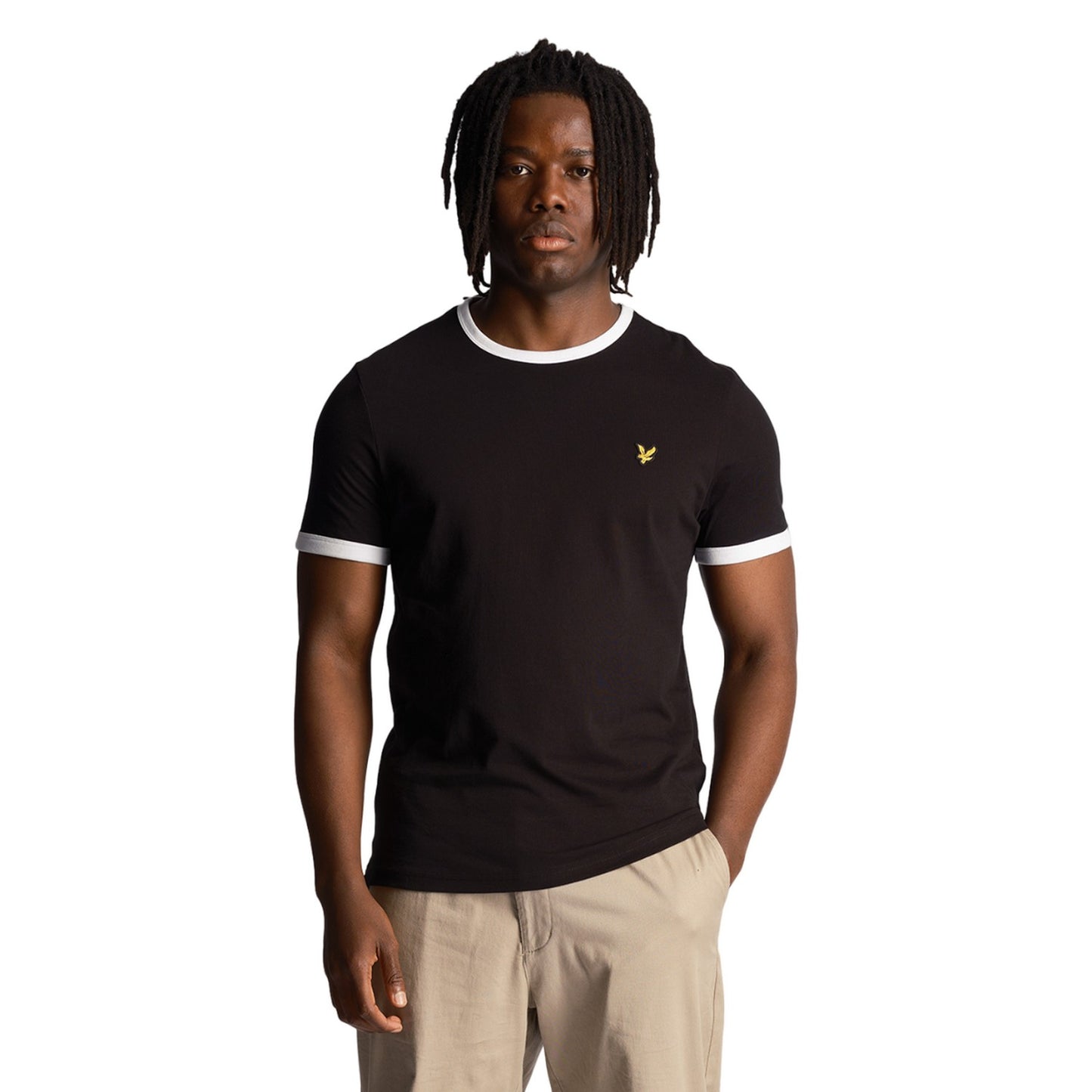 Jet Black-White - Front - Lyle & Scott Mens Ringer T-Shirt