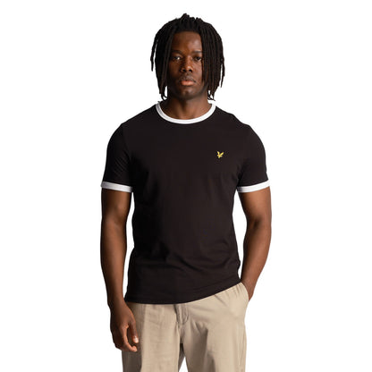 Jet Black-White - Front - Lyle & Scott Mens Ringer T-Shirt