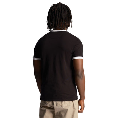 Jet Black-White - Back - Lyle & Scott Mens Ringer T-Shirt