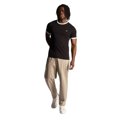 Jet Black-White - Side - Lyle & Scott Mens Ringer T-Shirt
