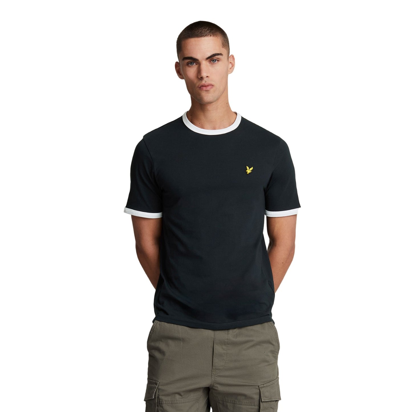 Dark Navy-White - Front - Lyle & Scott Mens Ringer T-Shirt