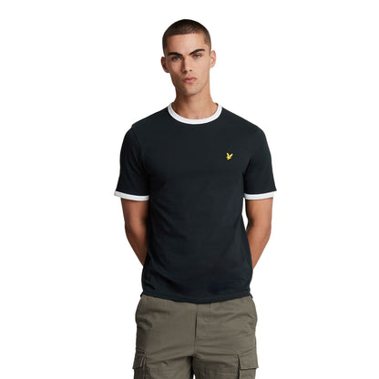 Dark Navy-White - Front - Lyle & Scott Mens Ringer T-Shirt