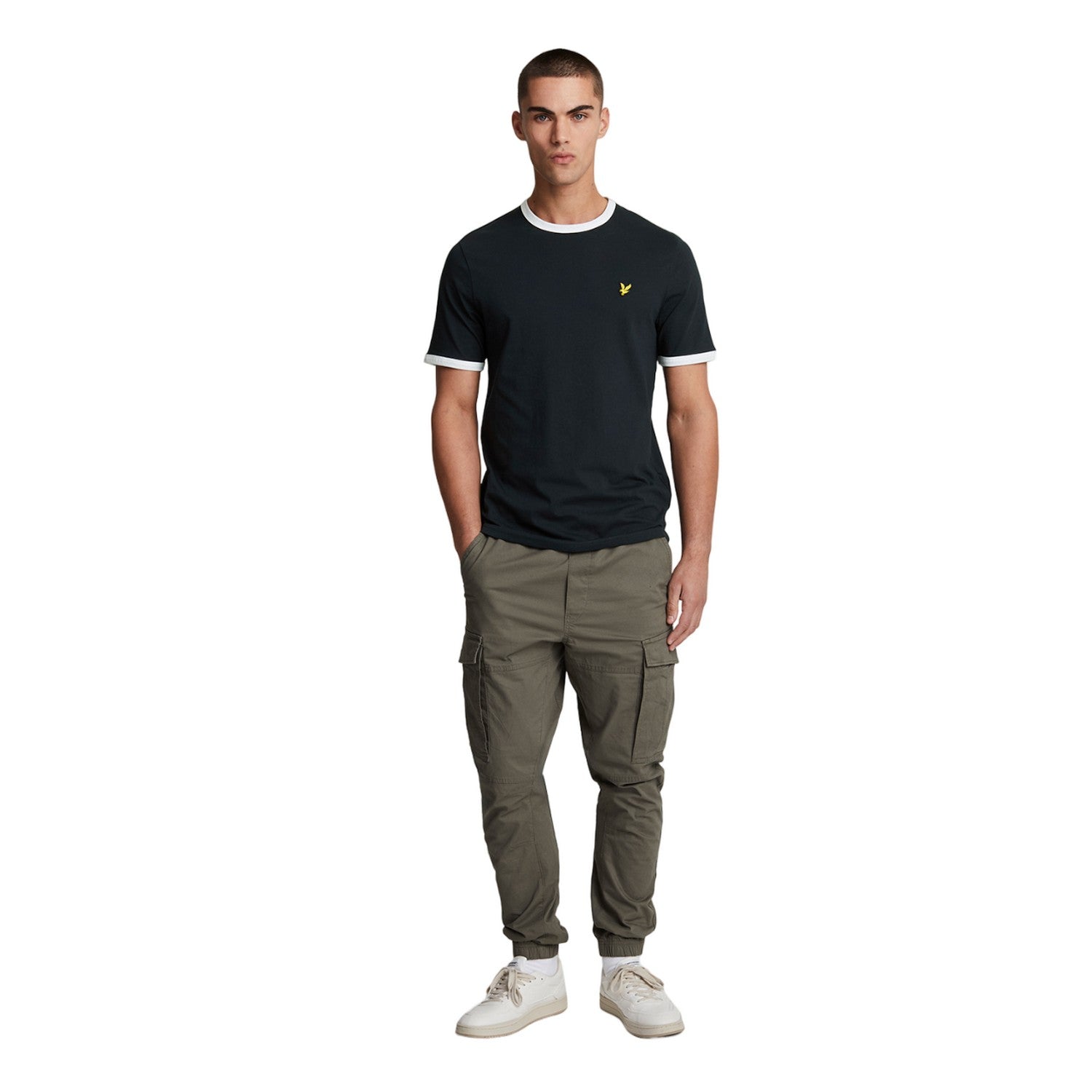 Dark Navy-White - Side - Lyle & Scott Mens Ringer T-Shirt