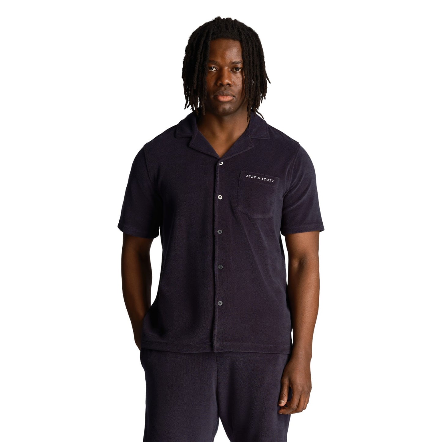 Dark Navy - Front - Lyle & Scott Mens Resort Towelling Shirt