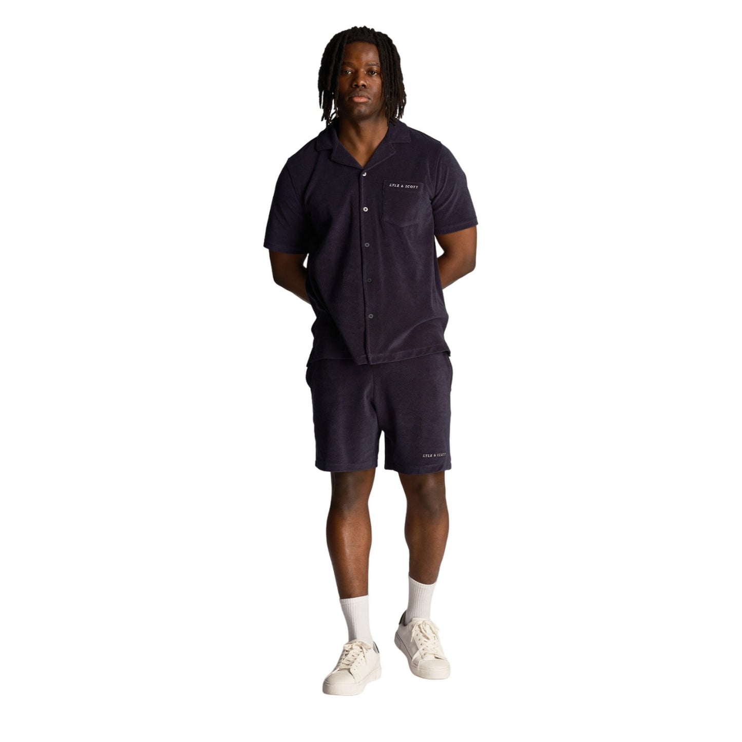 Dark Navy - Side - Lyle & Scott Mens Resort Towelling Shirt